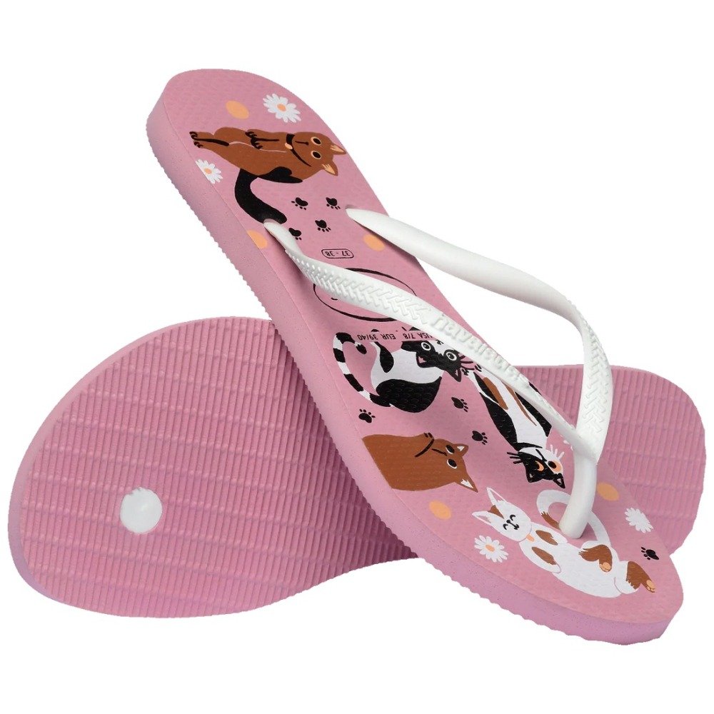 Chinelo Havaianas Slim Pets - feminino - rosa e branco Branco 4