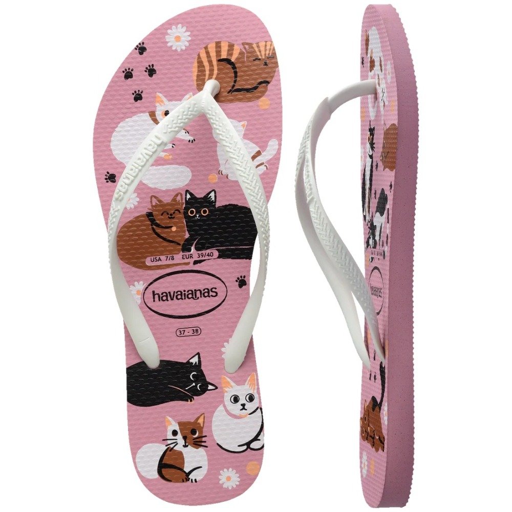 Chinelo Havaianas Slim Pets - feminino - rosa e branco Branco 5