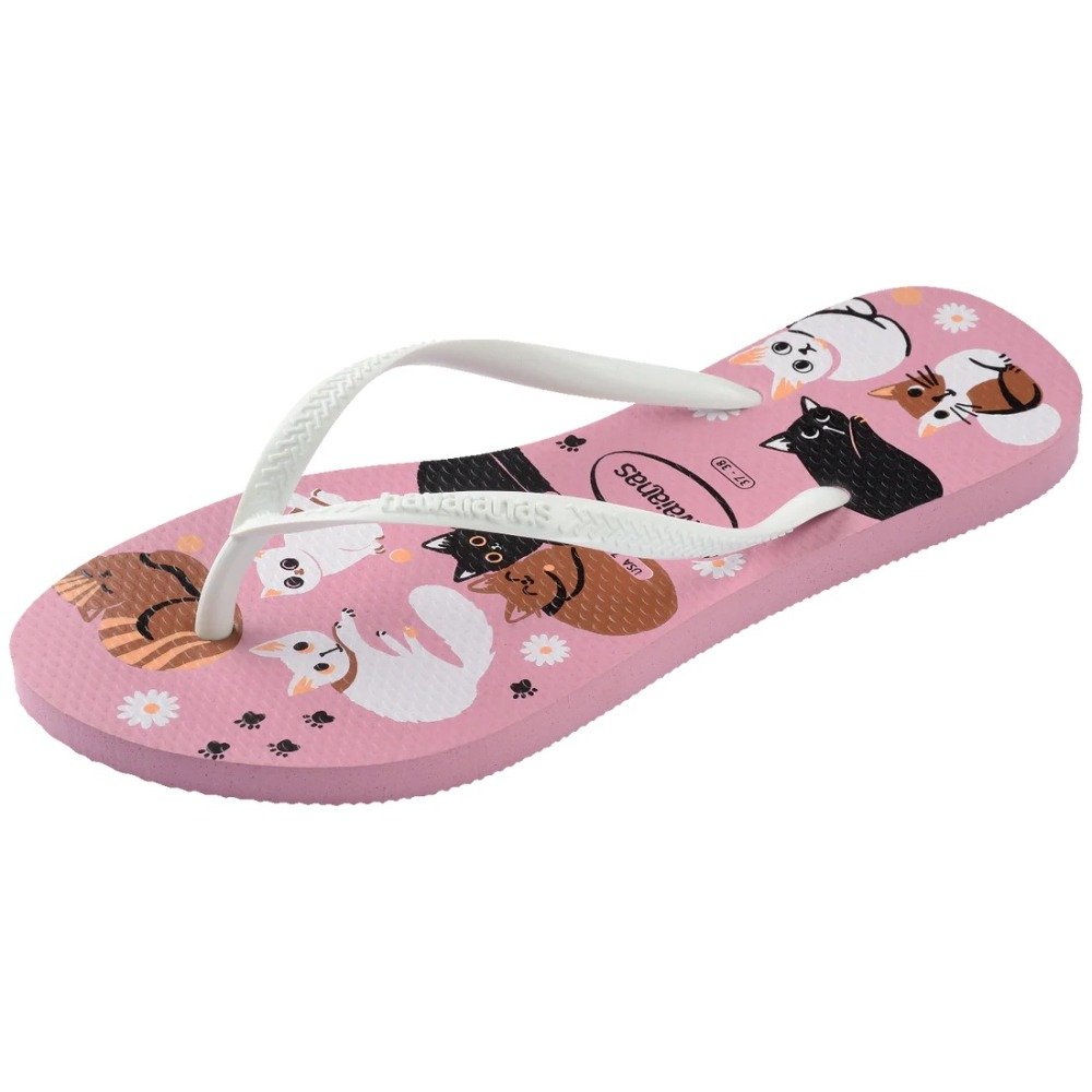Chinelo Havaianas Slim Pets - feminino - rosa e branco Branco 6