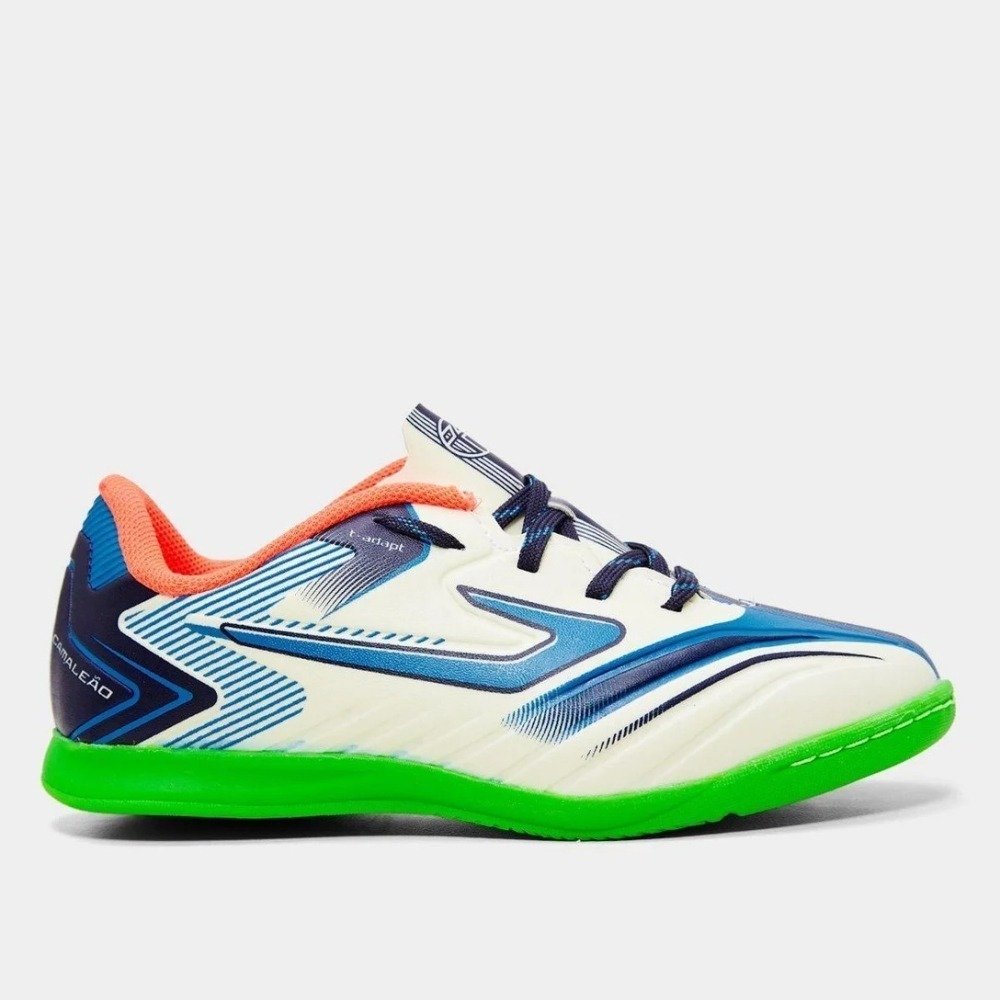 Chuteira Futsal Topper Camaleao Infantil - unissex - branco e verde