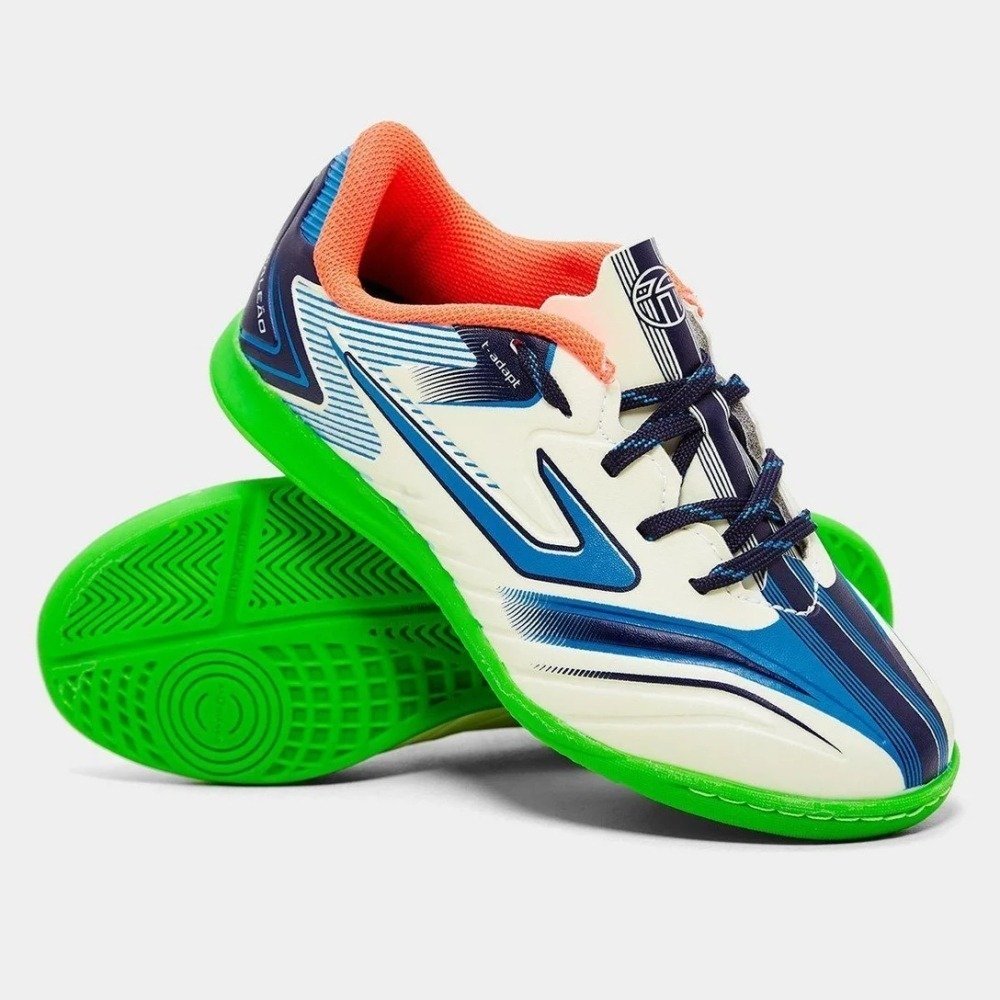 Chuteira Futsal Topper Camaleao Infantil - unissex - branco e verde Multicores 2