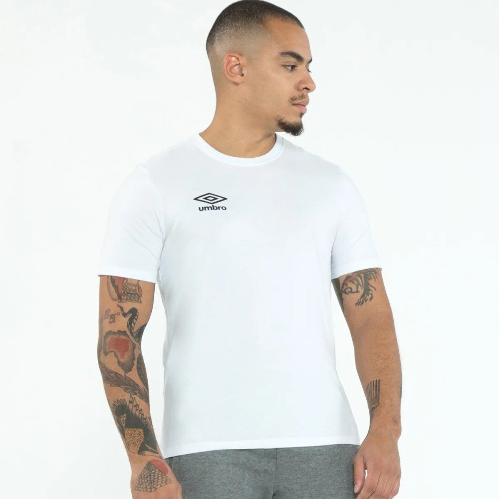 Camiseta Umbro M/C Essential - masculino - branco e preto Branco 2