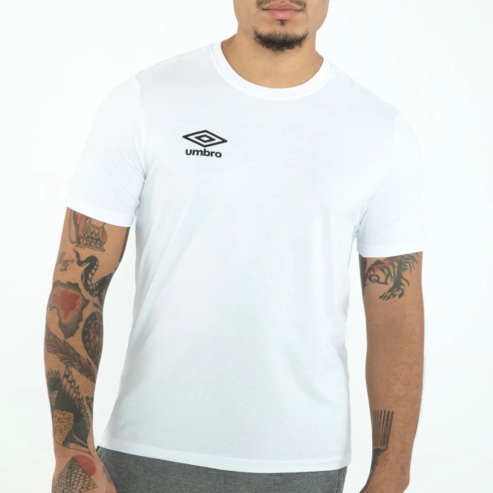 Camiseta Umbro M/C Essential - masculino - branco e preto Branco 3
