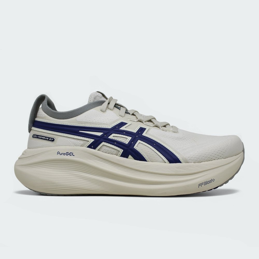 Tenis Asics Gel Nimbus 27 - masculino - bege e azul