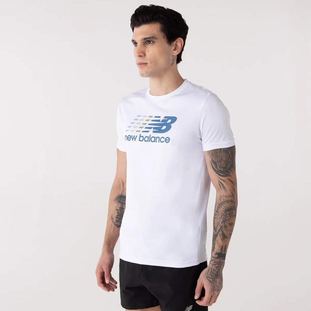 Camiseta Dry M/C New Balance Multi Color Performance - masculino - branco e azul Branco 2