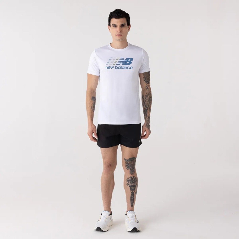 Camiseta Dry M/C New Balance Multi Color Performance - masculino - branco e azul