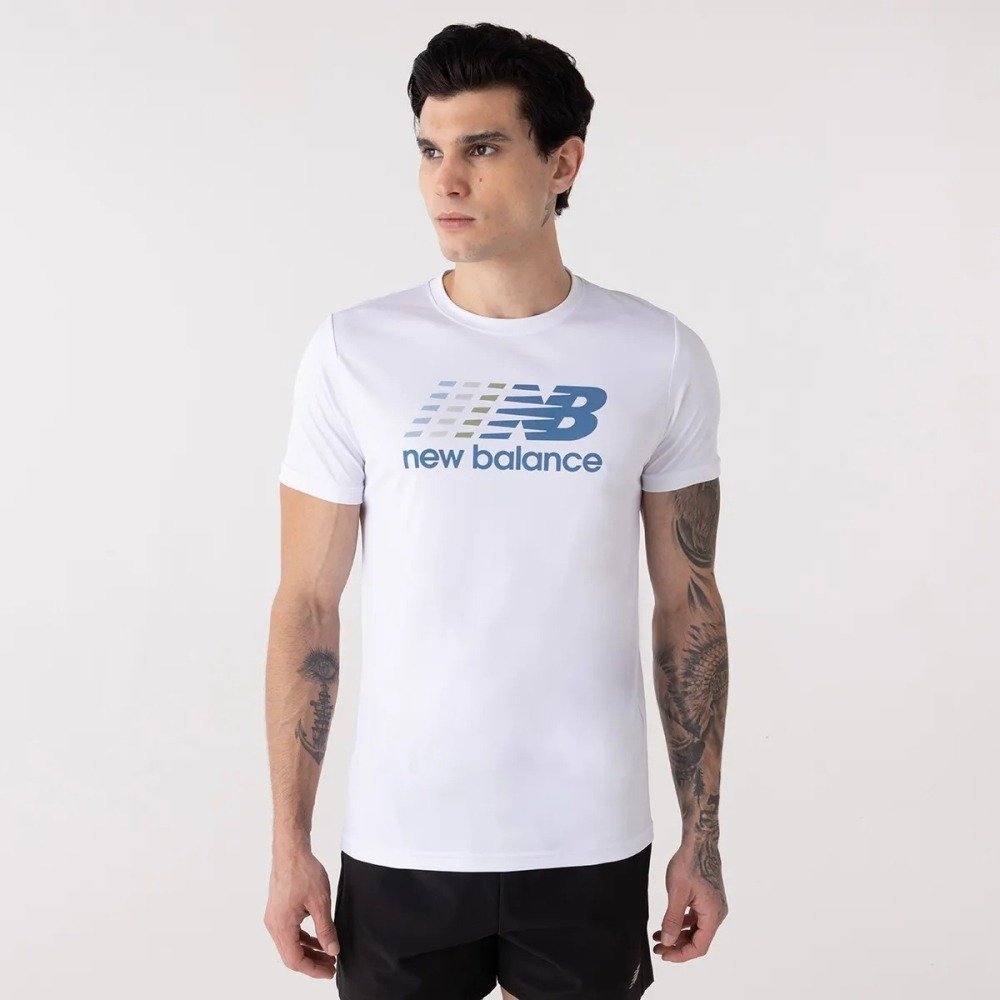 Camiseta Dry M/C New Balance Multi Color Performance - masculino - branco e azul Branco 5