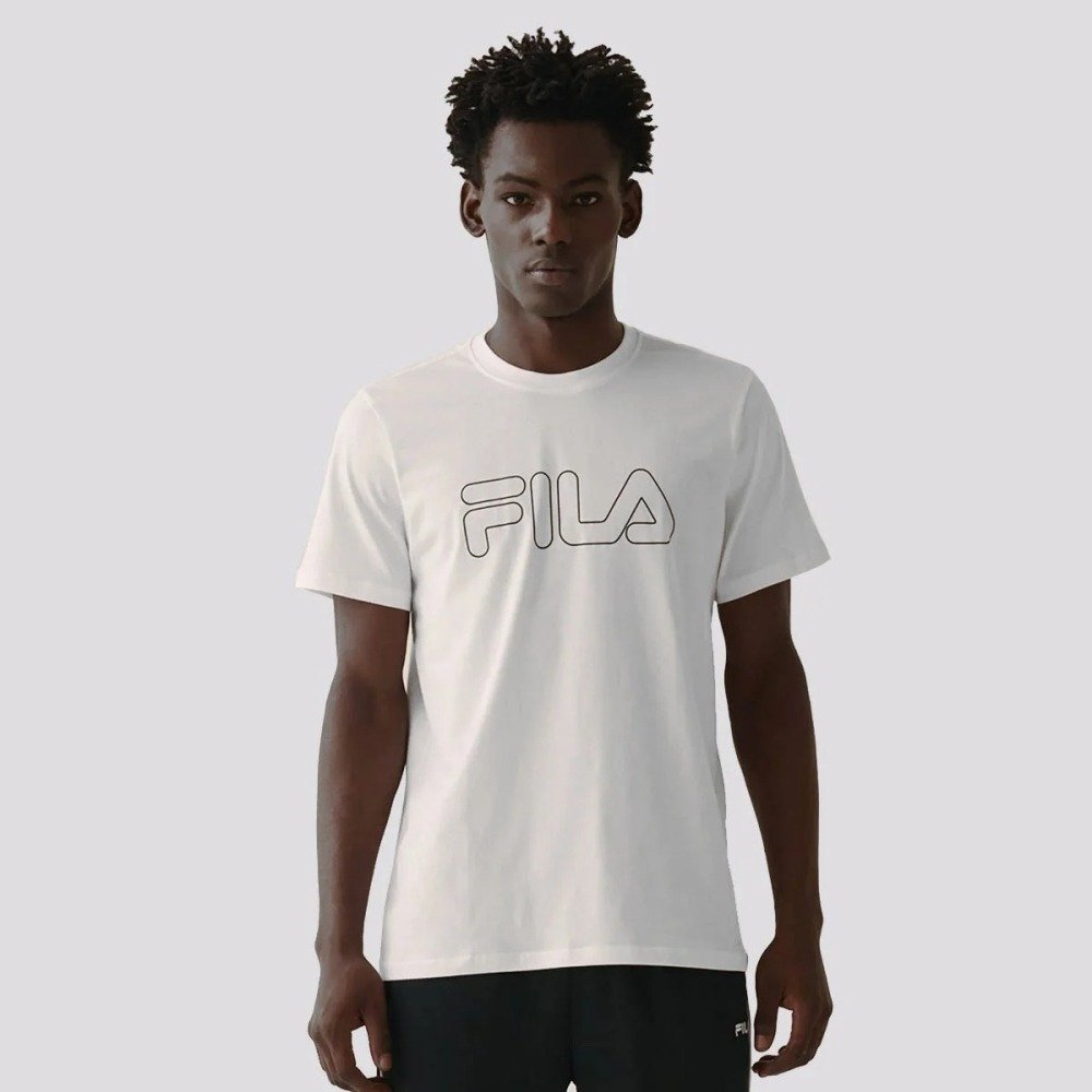 Camiseta Fila Regular Letter Outline - masculino - branco e preto