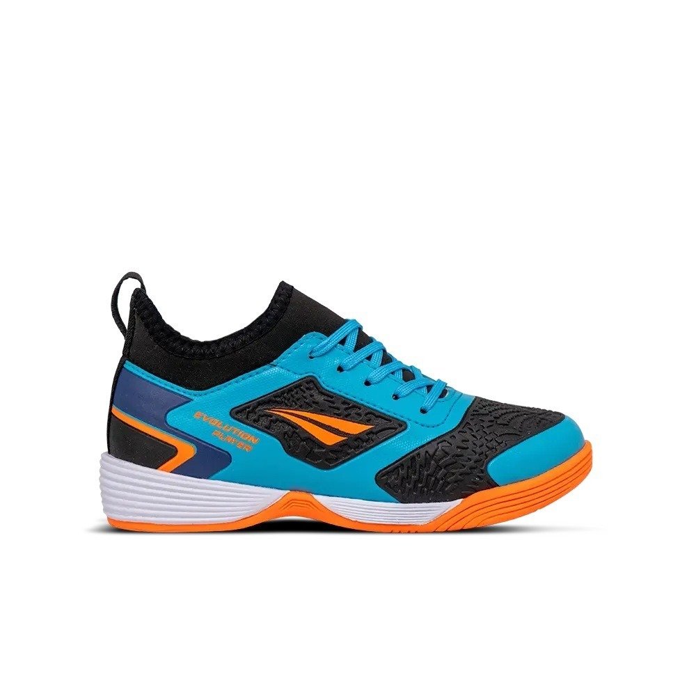 Tenis Futsal Penalty Evolution Player - unissex - preto - azul e laranja