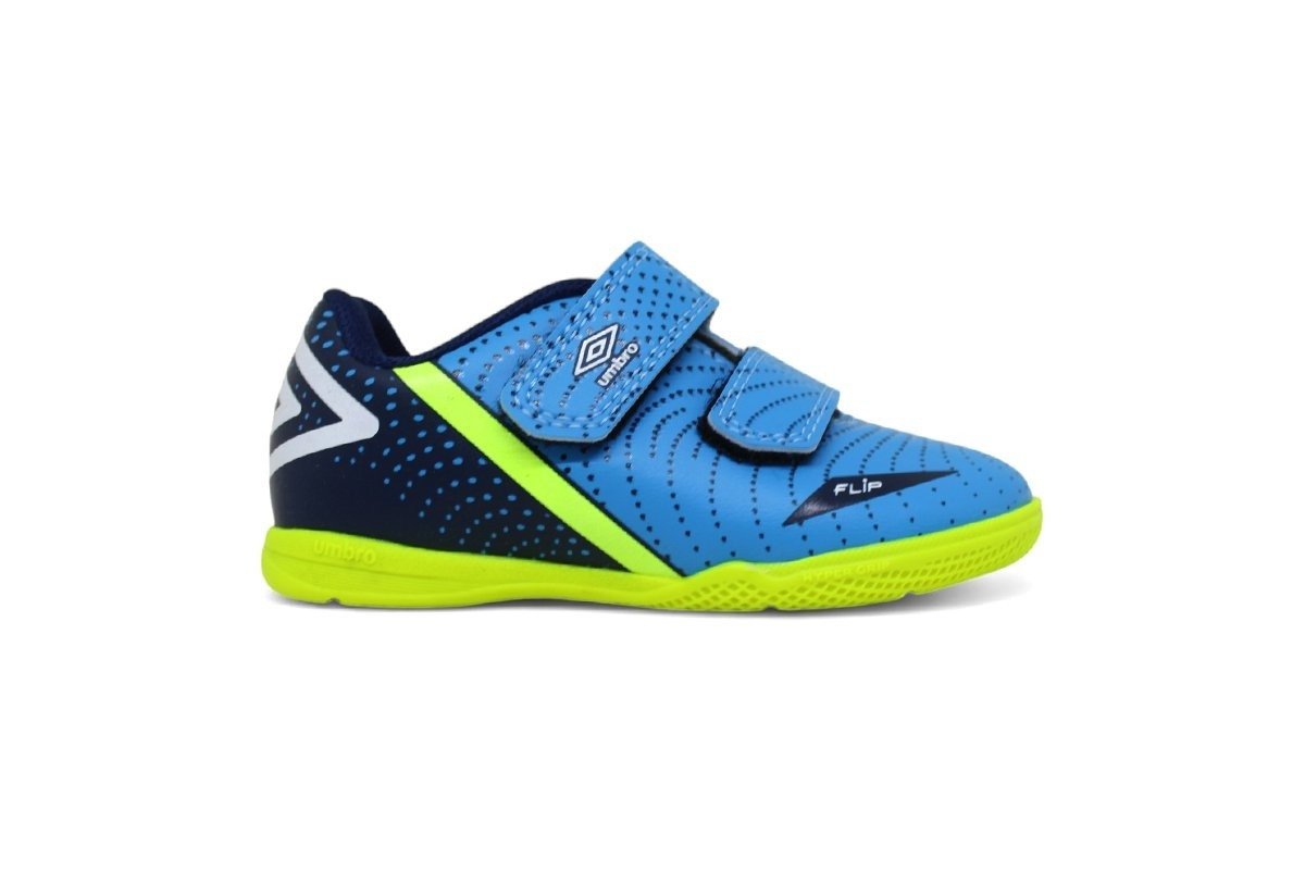 Tenis futsal Umbro Flip Kids infantil - unissex - azul e verde