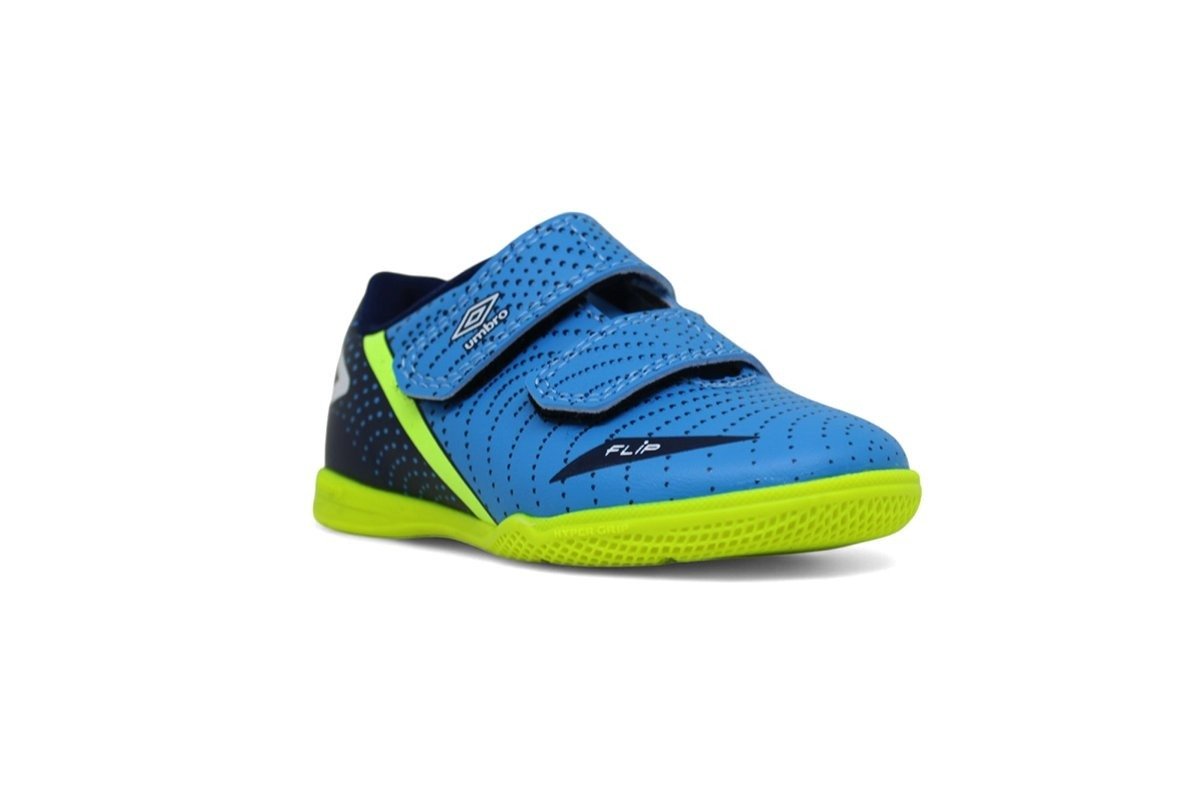Tenis futsal Umbro Flip Kids infantil - unissex - azul e verde Azul 2