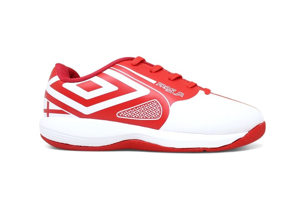 Chuteira Futsal Umbro Pro 5 Jr Infantil - unissex - branco e vermelho