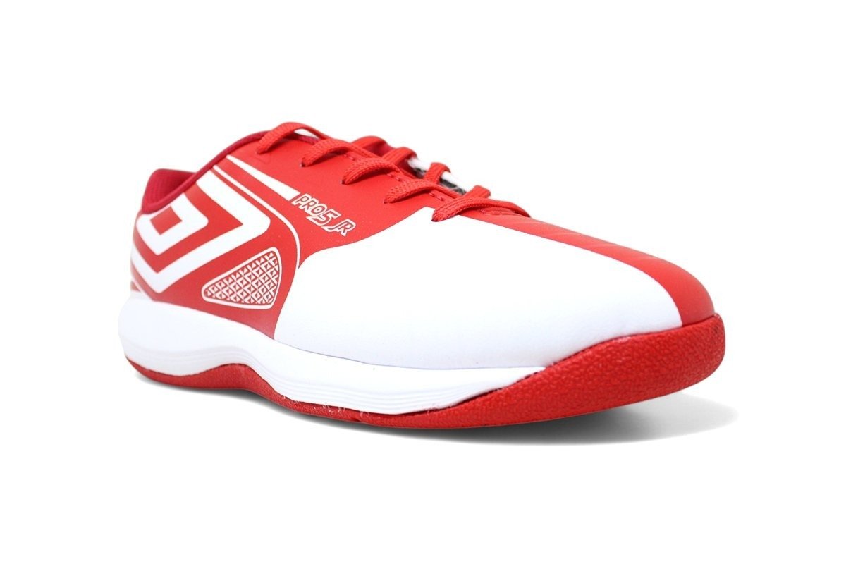Chuteira Futsal Umbro Pro 5 Jr Infantil - unissex - branco e vermelho Vermelho/Branco 2