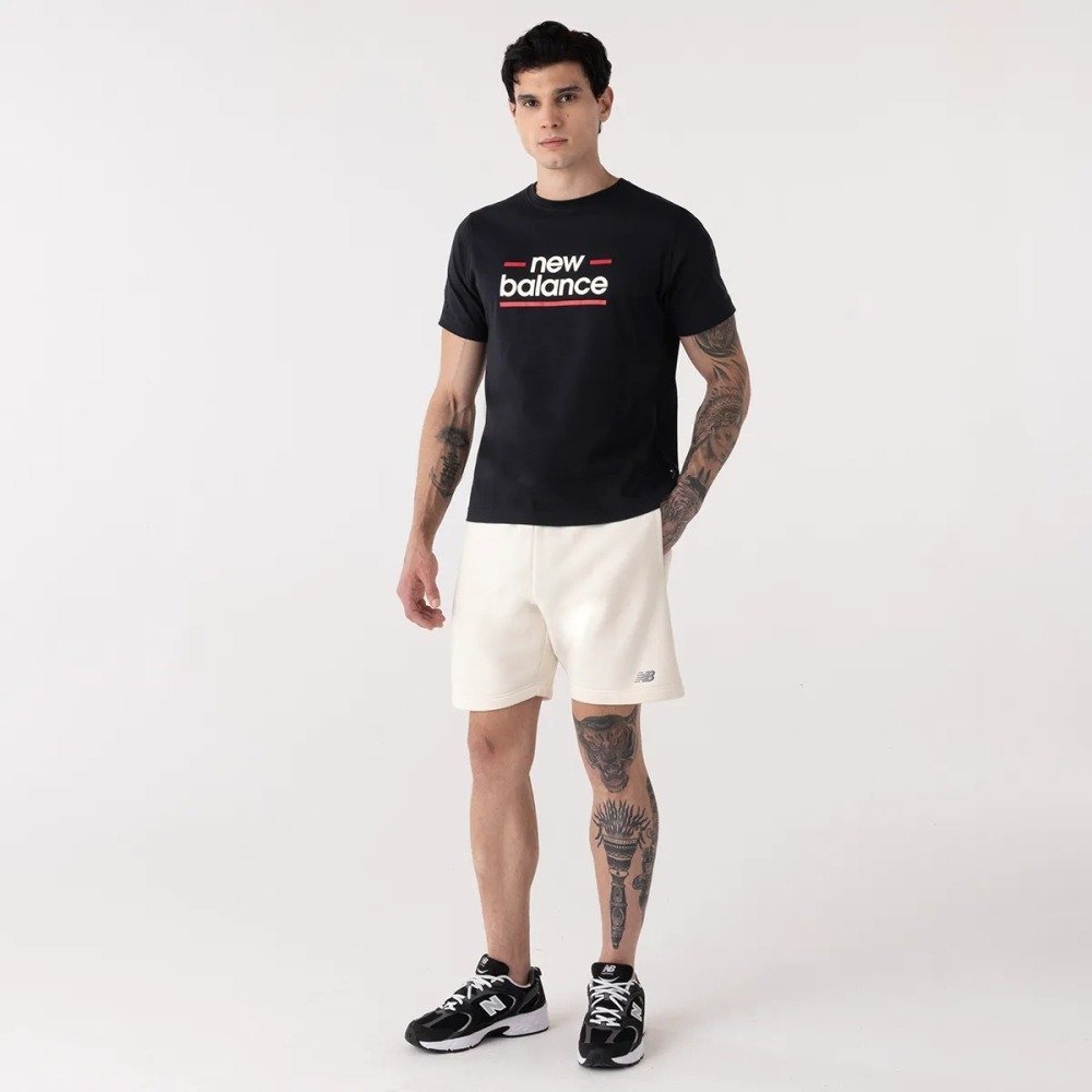 Camiseta New Balance Linear Lines - masculino - preto - vermelho e branco