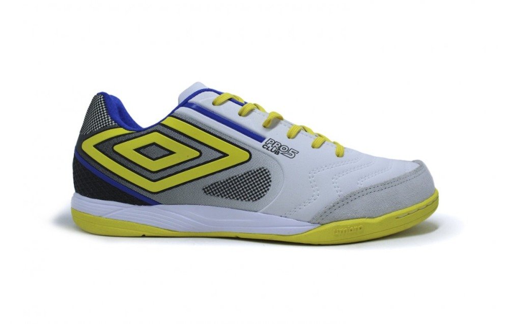 Tenis Futsal Umbro Pro 5 Bump Club - unissex - branco e amarelo