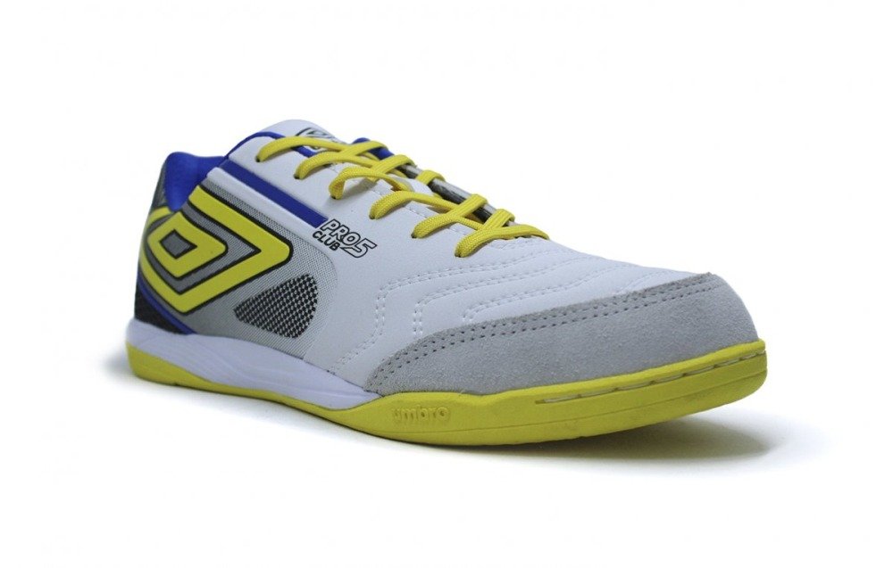 Tenis Futsal Umbro Pro 5 Bump Club - unissex - branco e amarelo Branco 2