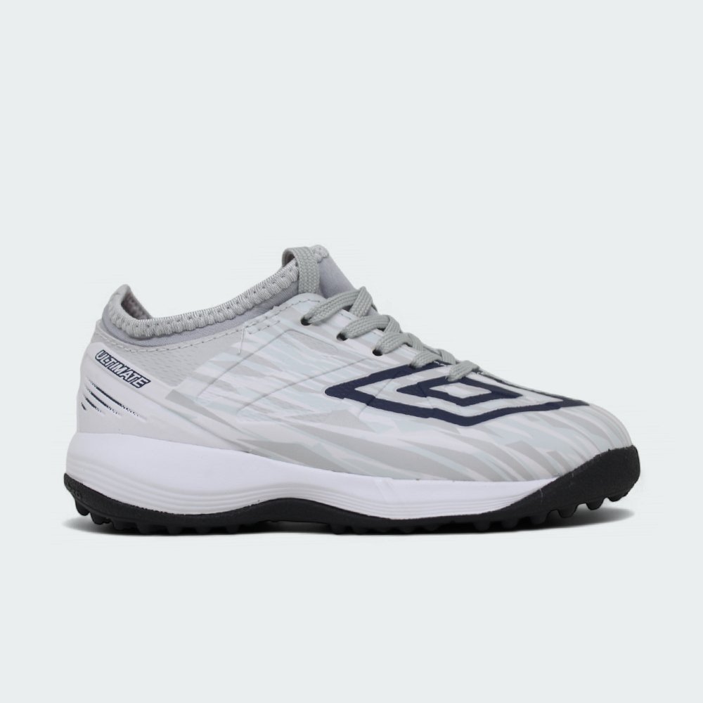 Chuteira society Umbro Ultimate infantil - unissex - cinza e azul
