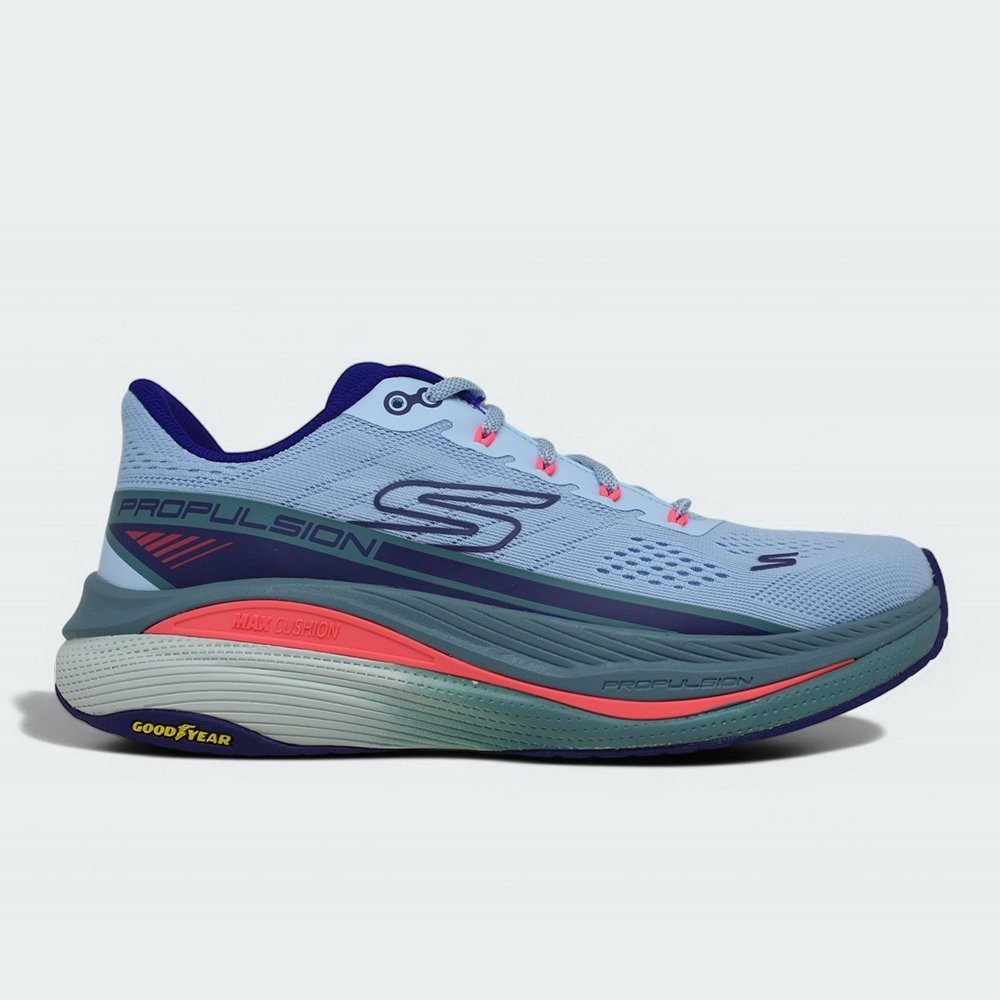Tenis Skechers Max Cushioning Propulsion - feminino - azul claro e marinho