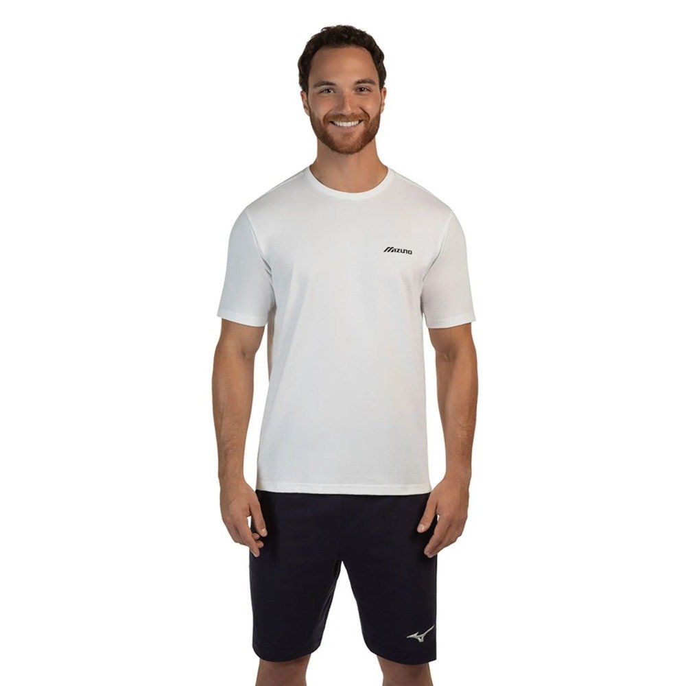 CAMISETA MIZUNO BASIC LOGO - masculino - branco e preto