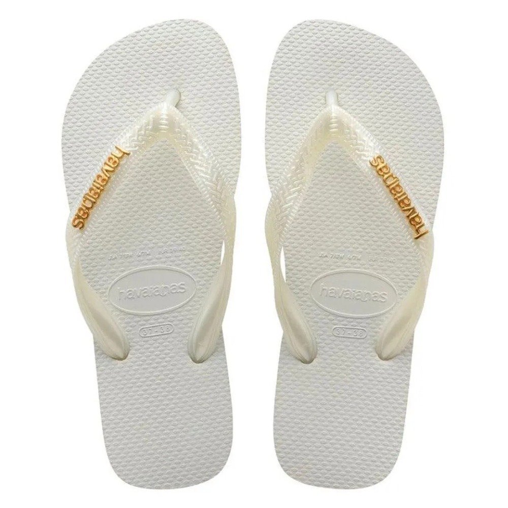 CHINELO HAVAIANAS LOGO MTLC FC - unissex - branco e dourado