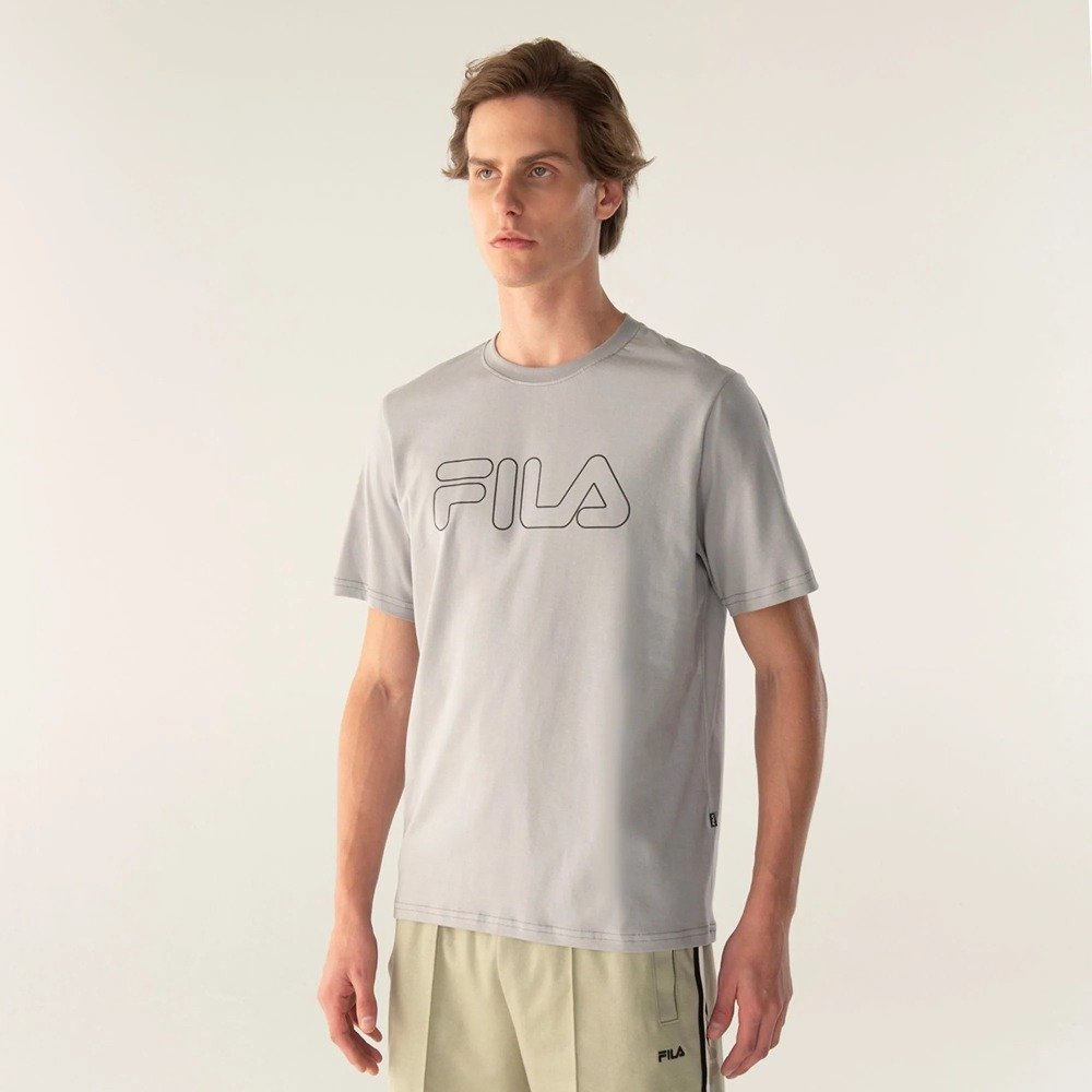 CAMISETA FILA REGULAR LETTER OUTLINE - masculino - cinza e preto