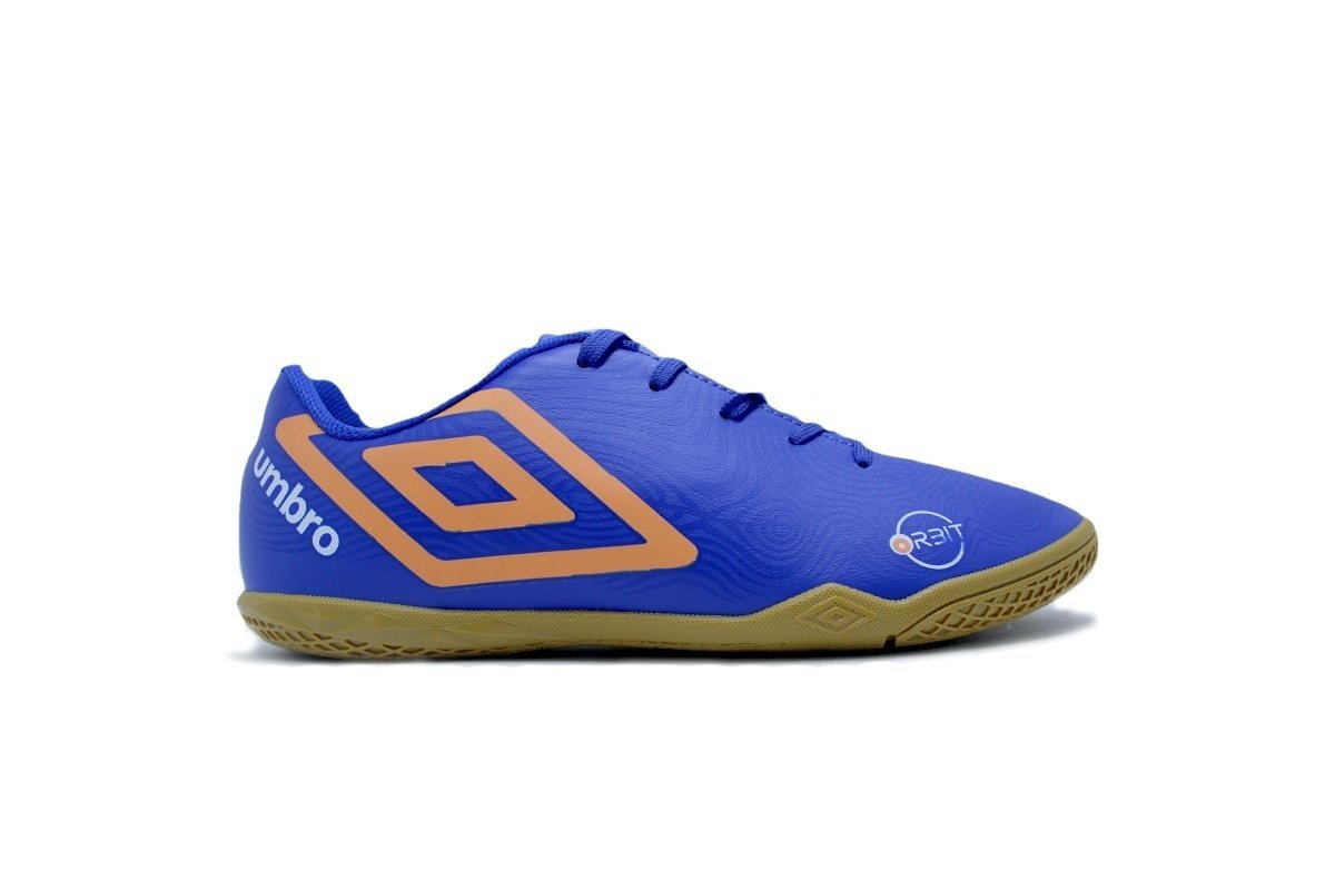 Chuteira futsal/indoor Umbro Orbit - unissex - azul e laranja