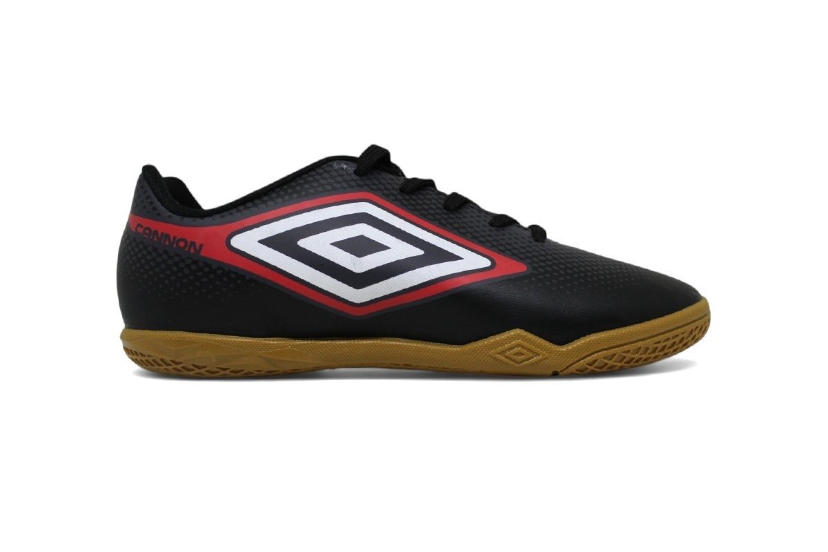 Chuteira Futsal Umbro Cannon Juvenil - unissex - preto e vermelho