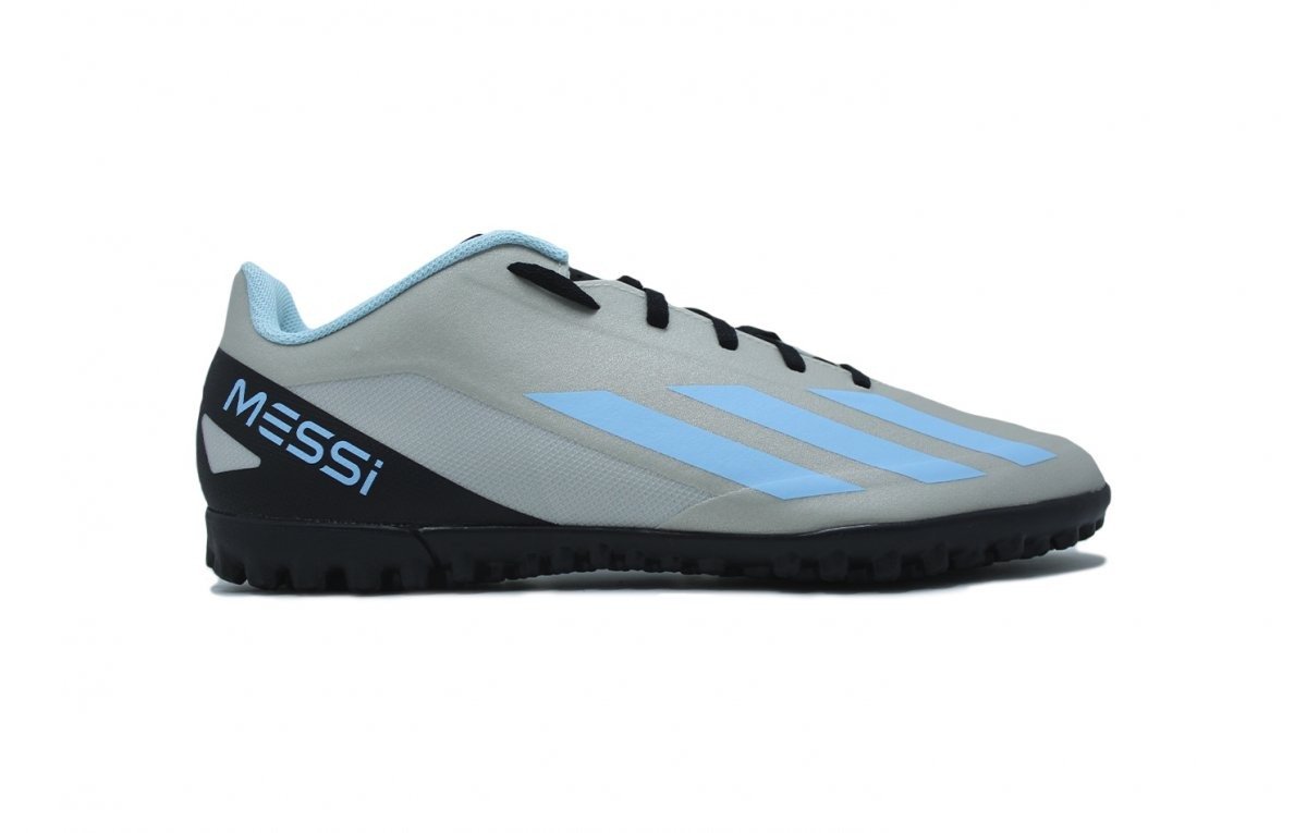 Chuteira society Adidas Messi Crazyfast - unissex - cinza e azul