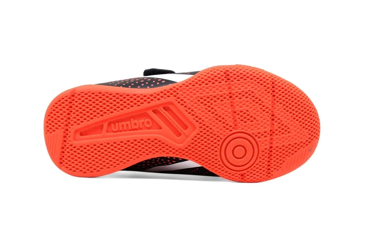 Chuteira Futsal Umbro Flip Infantil - unissex - preto e coral Vermelho 4