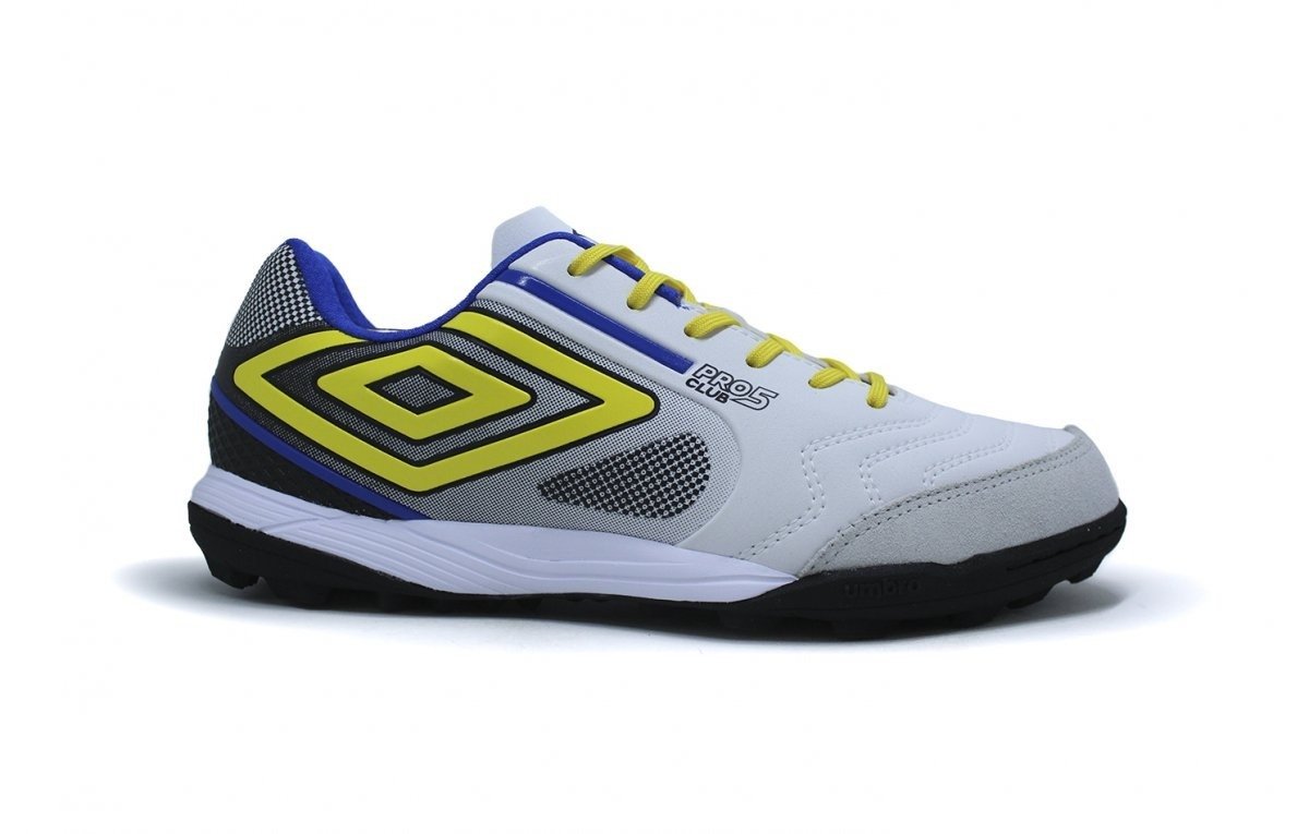 Chuteira Society Umbro Pro 5 Bump Club - unissex - branco e amarelo
