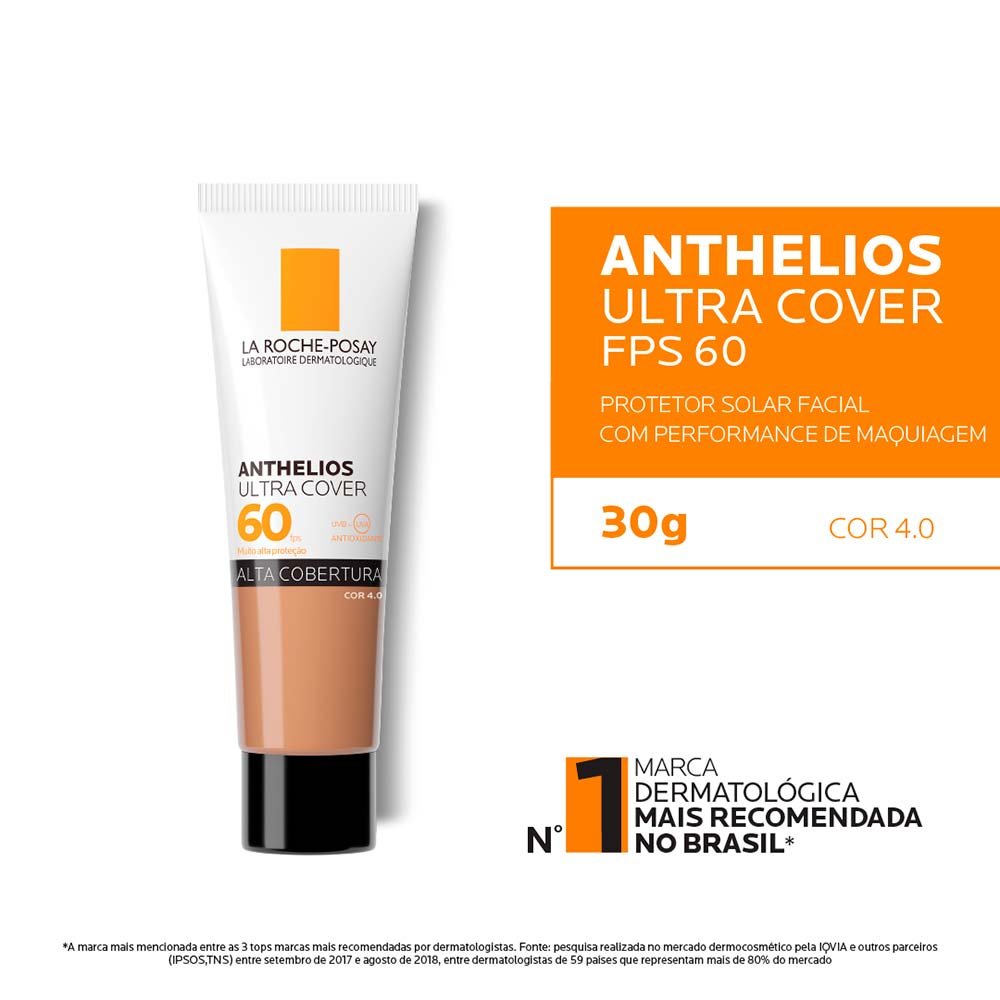 Protetor Solar Facial com Cor Alta Cobertura e Toque Seco FPS 60 La Roche-Posay Anthelios Ultra Cover Cor 4.0 4