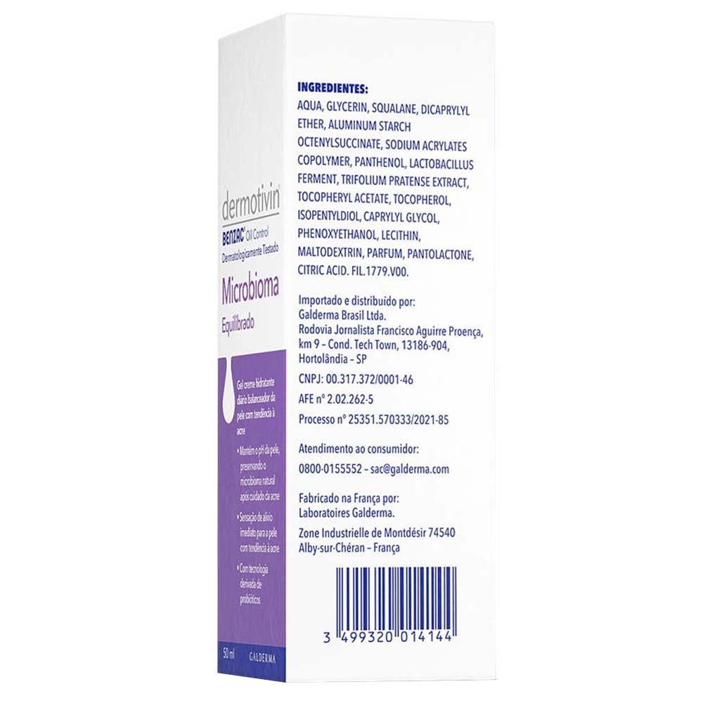 Gel Creme Hidratante Microbioma Equilibrado Dermotivin Benzac Oil Control 50ml 3