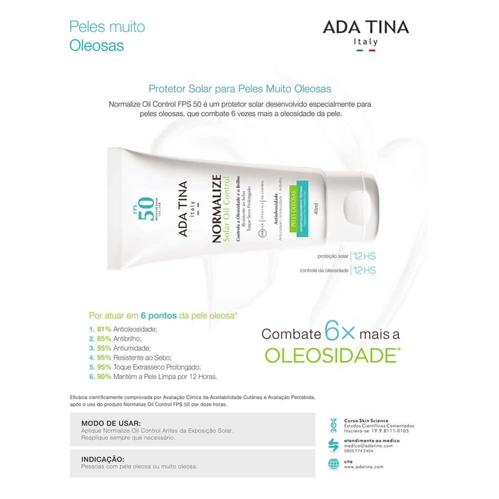 Protetor Solar Ada Tina - Normalize Solar Oil Control FPS 50 40ml 2