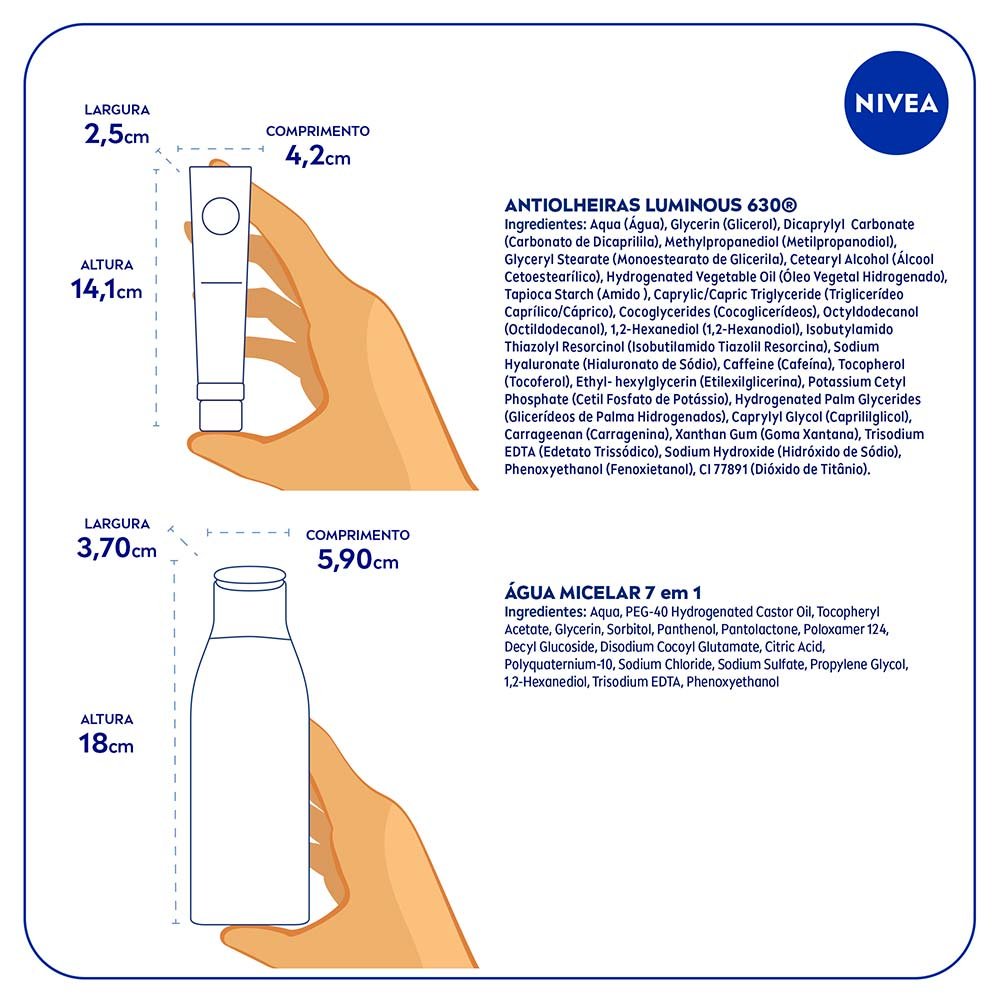 NIVEA Kit – Creme Facial Antiolheiras CellularLuminous 630º Antispot 15ml + Água Micelar Solução de Limpeza 7 em 1 200ml ÚNICO 4