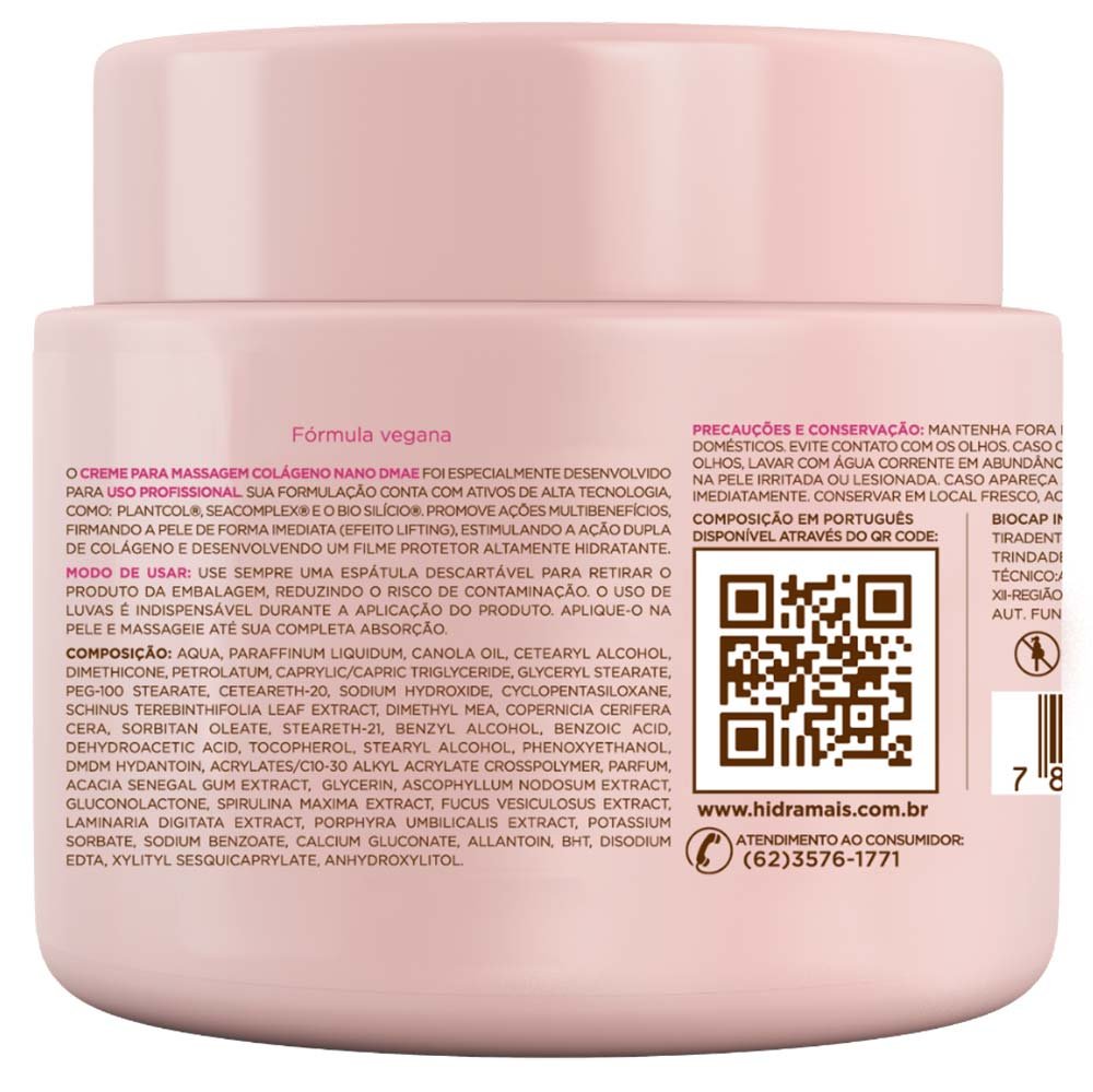Creme para massagem Hidramais Colágeno Nano DMAE 500g 2