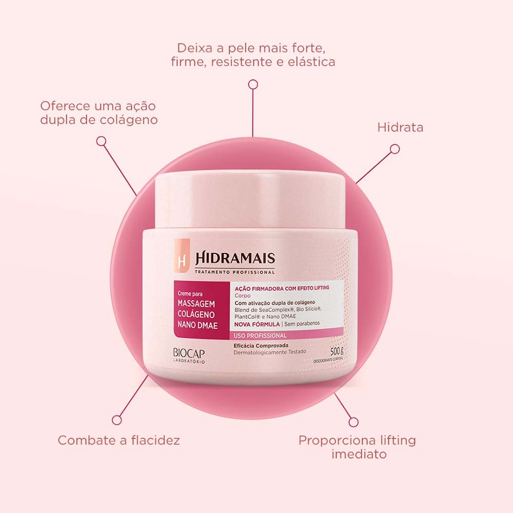 Creme para massagem Hidramais Colágeno Nano DMAE 500g 8
