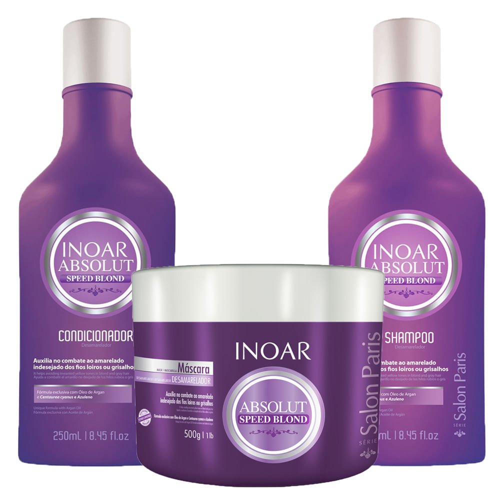 Kit Shampoo + Condicionador + Máscara Neutralizante Inoar Absolut Speed Blond