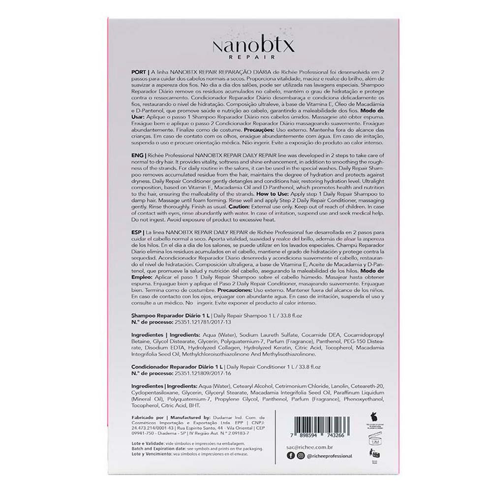 Richée Professional NanoBTX Kit - Shampoo + Condicionador ÚNICO 4
