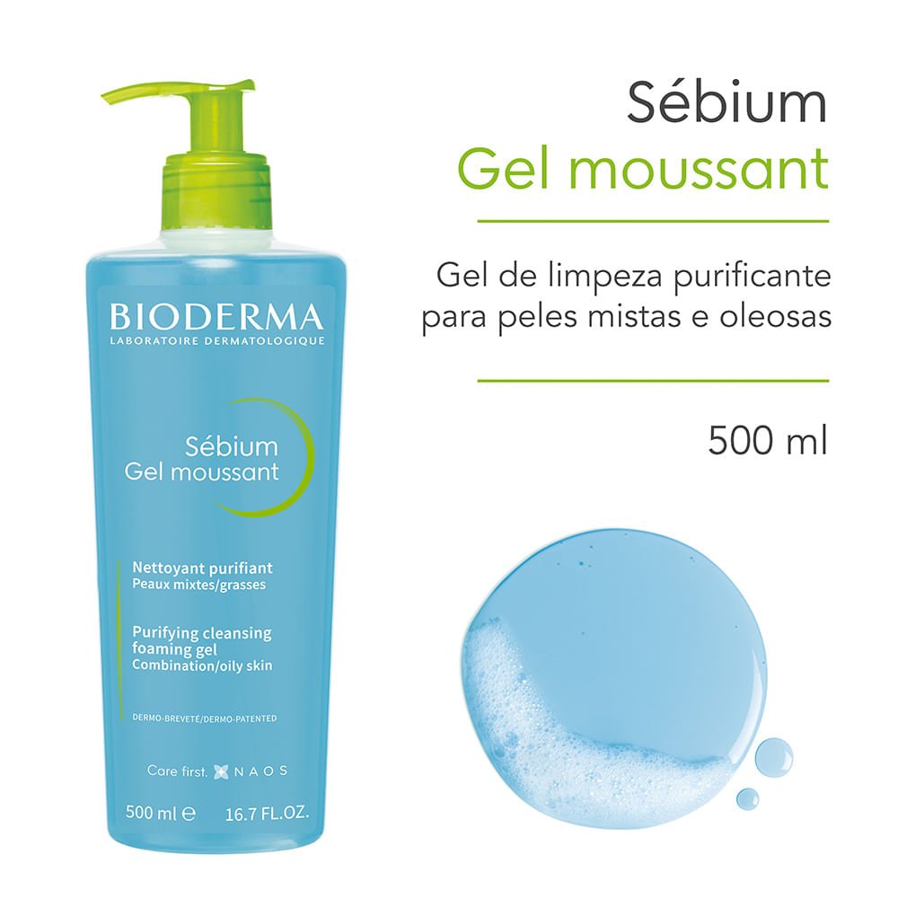 Gel de Limpeza Facial Antioleosidade de Alta Tolerância Bioderma Sébium Gel Moussant 500ml 2