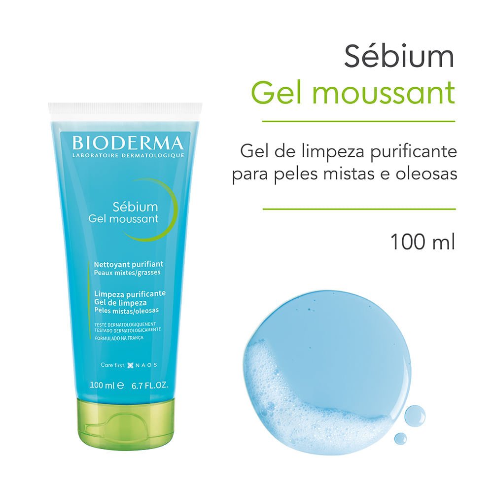 Gel de Limpeza Facial Antioleosidade de Alta Tolerância Bioderma Sébium Gel Moussant 100ml 2