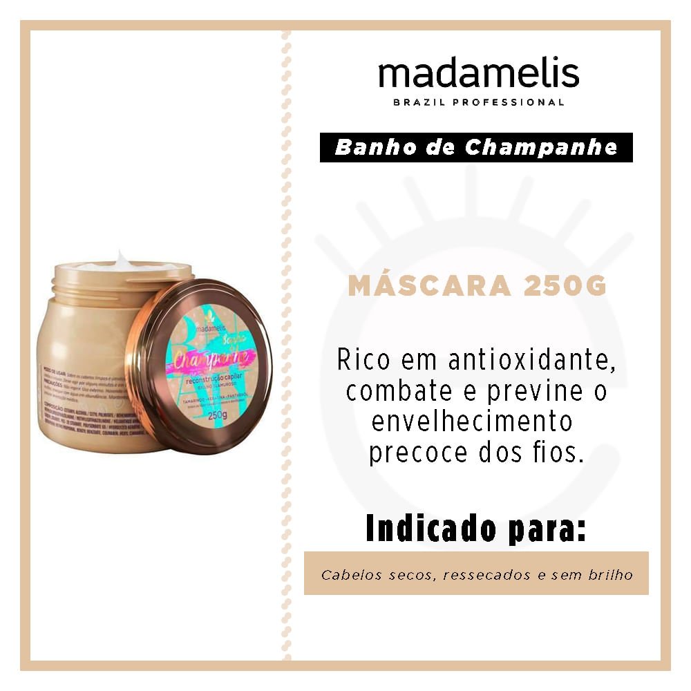 Madamelis Banho de Champanhe - Máscara Capilar 250g 2