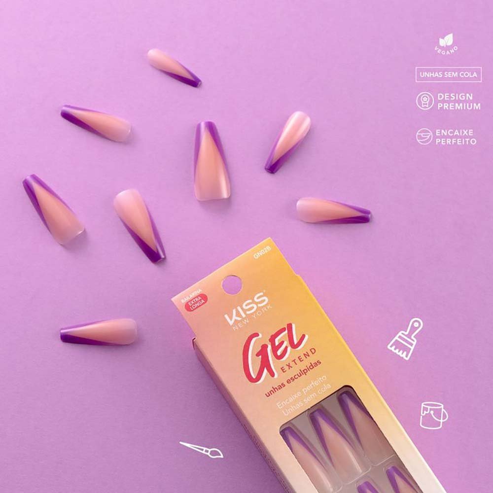 Unhas Postiças Kiss New York - Gel Extend New Purple ÚNICO 6
