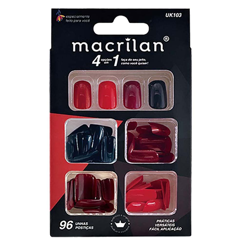 Macrilan Kit de Unhas Postiças Tamanho Médio 96 Peças - UK103 ÚNICO 1