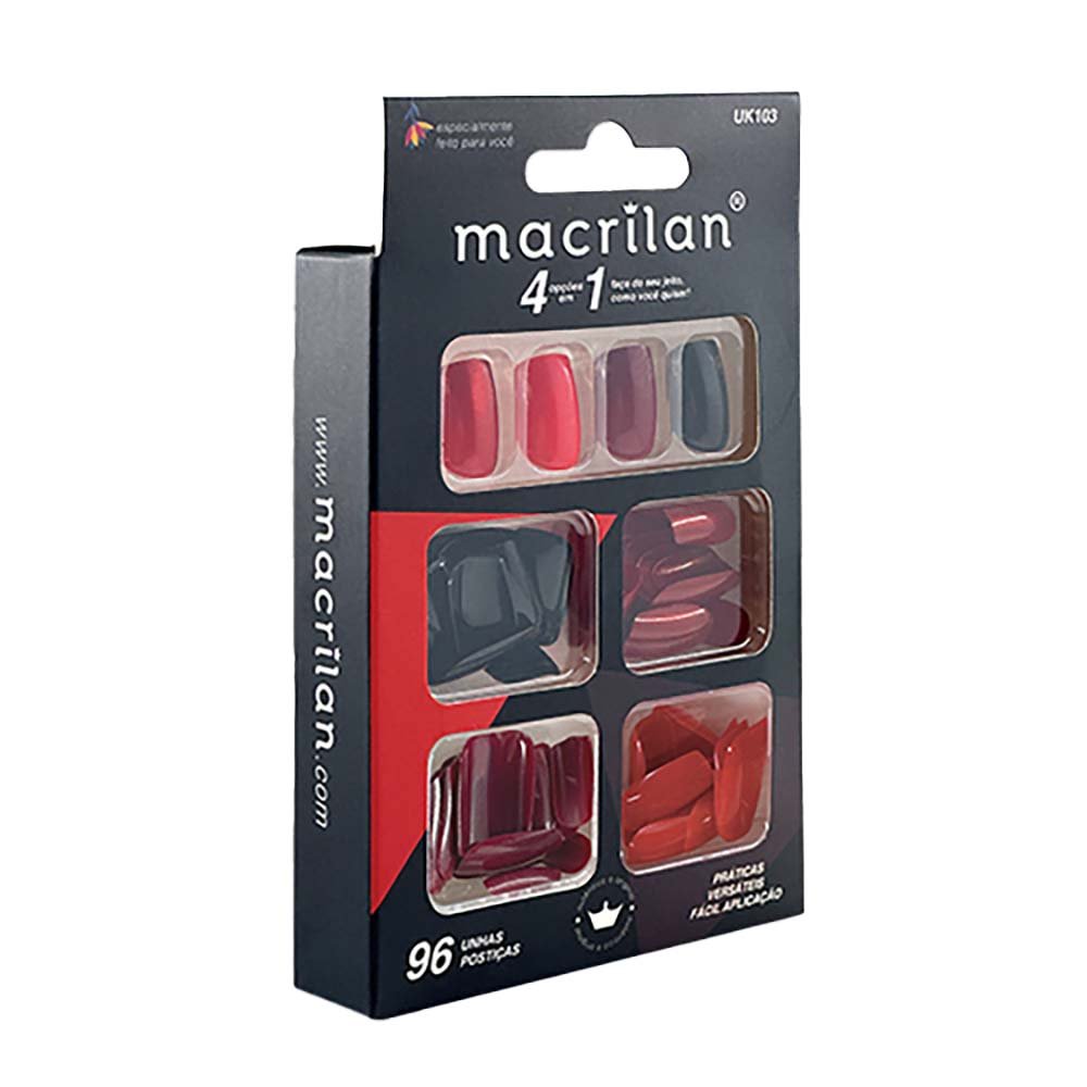 Macrilan Kit de Unhas Postiças Tamanho Médio 96 Peças - UK103 ÚNICO 2