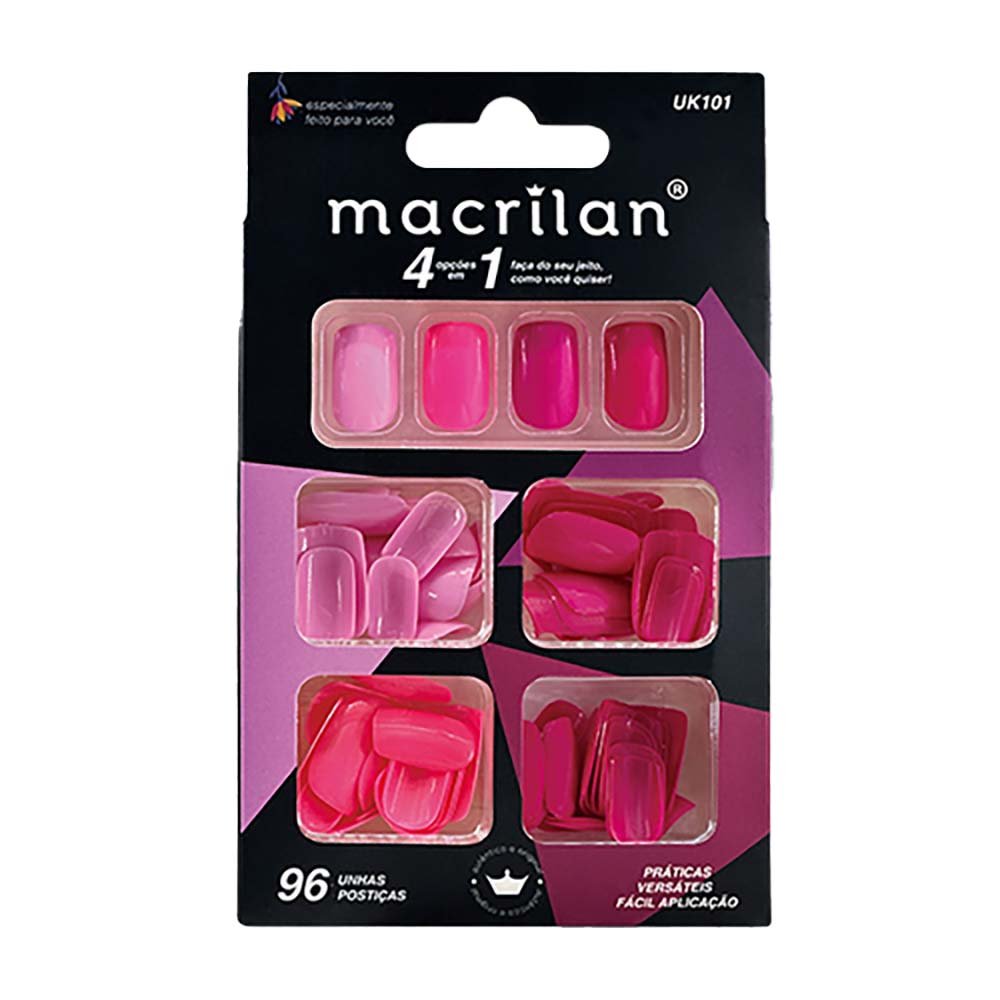 Macrilan Kit de Unhas Postiças Tamanho Médio 96 Peças - UK101 ÚNICO 1