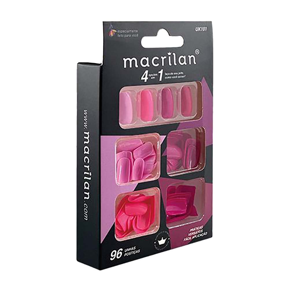 Macrilan Kit de Unhas Postiças Tamanho Médio 96 Peças - UK101 ÚNICO 2