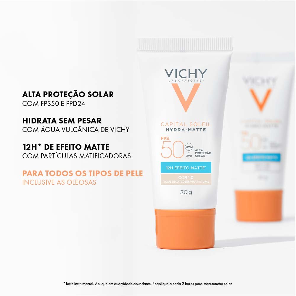 Protetor Solar Facial com Cor Vichy - Hydra-Matte FPS50 ÚNICO 6