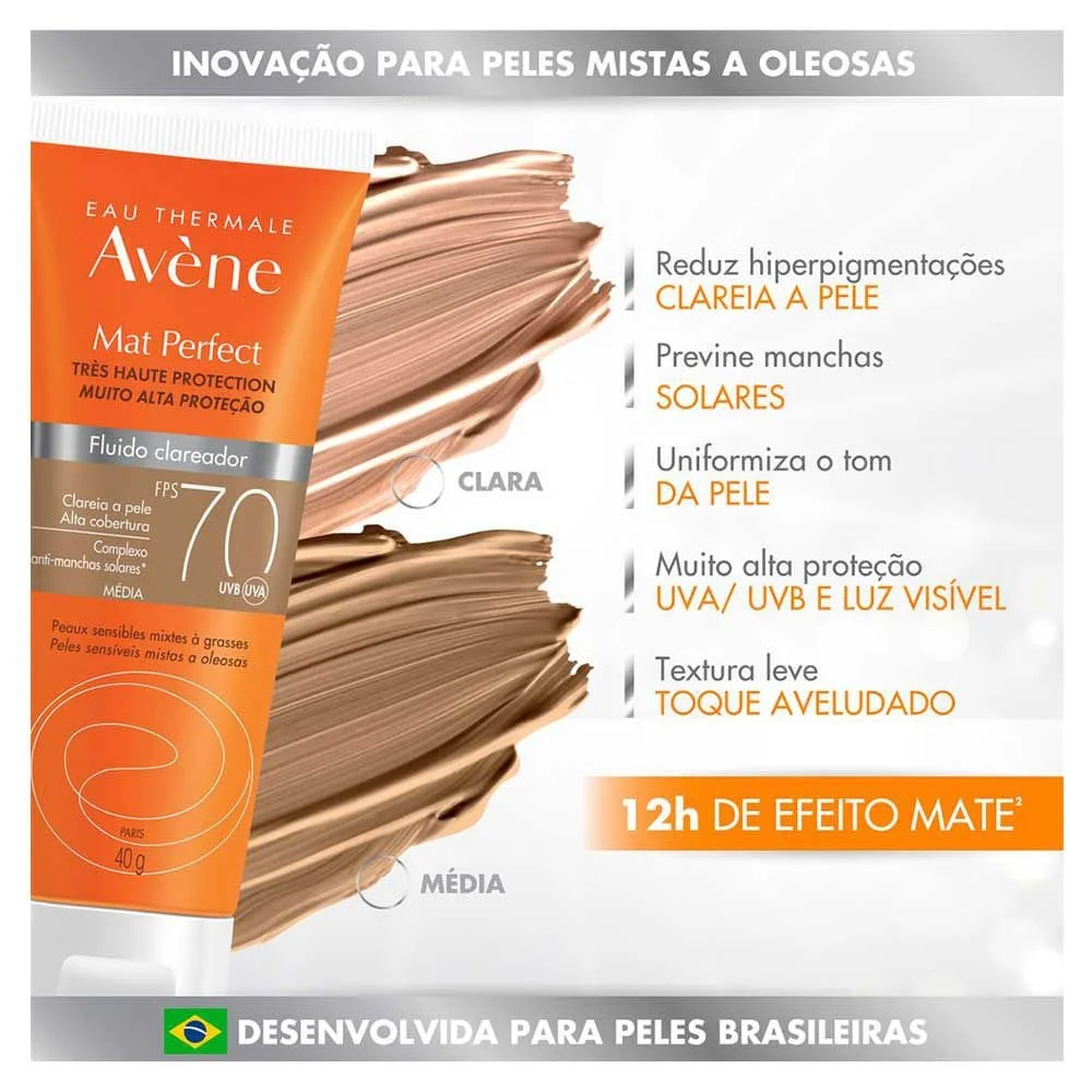 Avène Mat Perfect Kit com 2 Unidades – Protetor Solar Clareador com Cor FPS70 – Claro 40g Claro 3