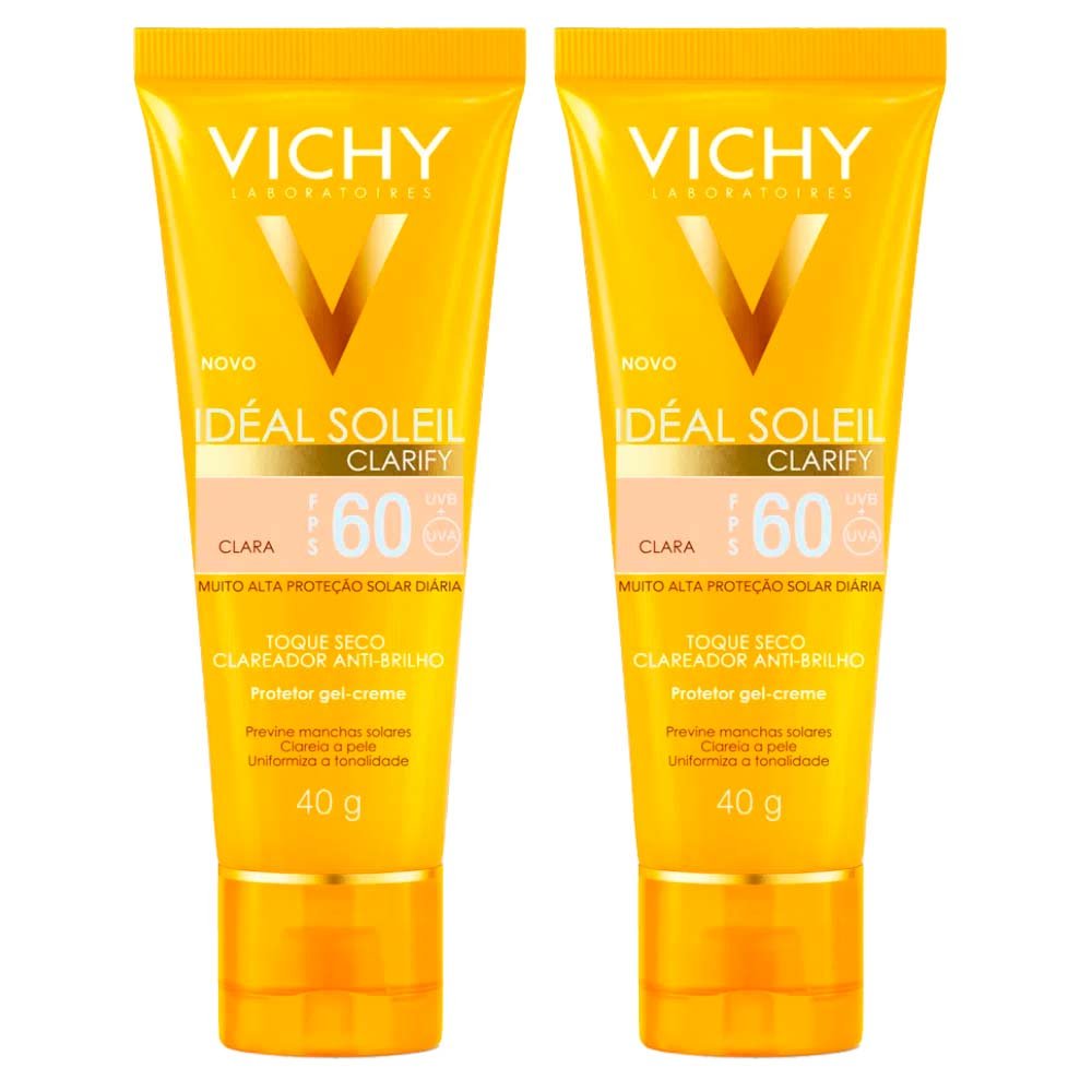 Vichy Idéal Soleil Clarify Kit com 2 Unidades – Protetor Solar Facial com Cor FPS60 - Clara Clara 1
