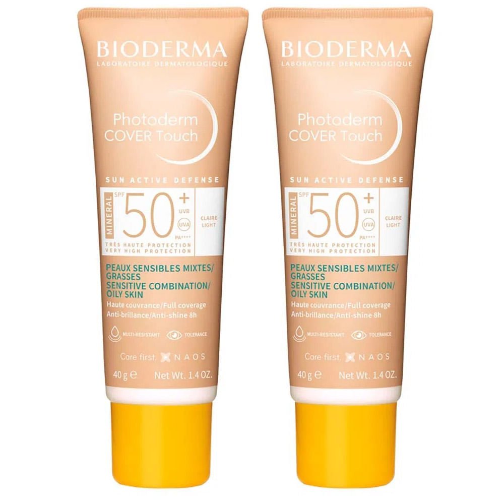 Bioderma Photoderm Cover Touch Kit com 2 Unidades – Protetor Solar Facial com Cor FPS50+ – Claro 40ml Claro 1